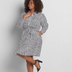 Lane Bryant‎ Navy and White Striped Shirt Dress Sz 16
